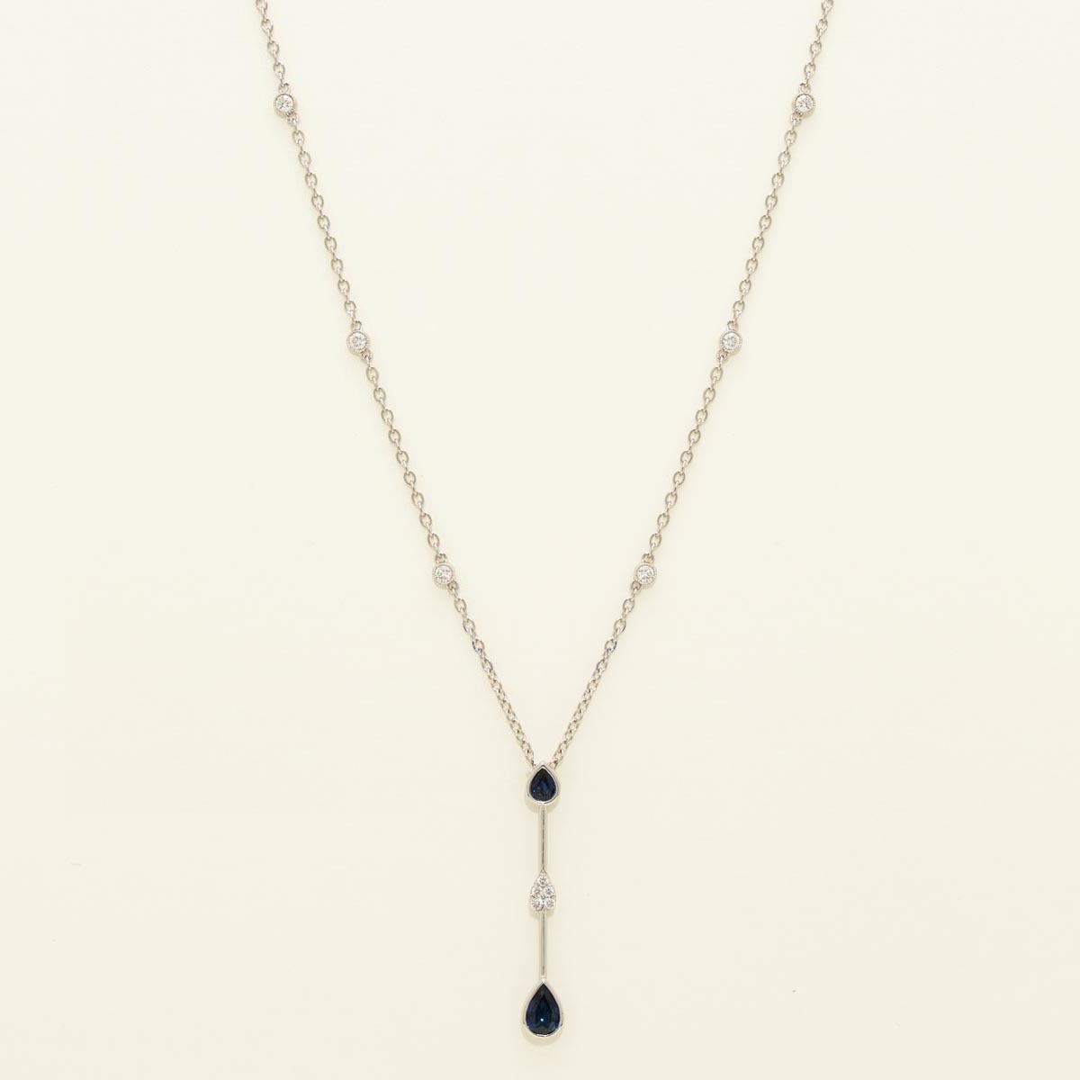 Pear Shaped Sapphire Necklace in 18kt White Gold with Diamonds (1/20ct tw)