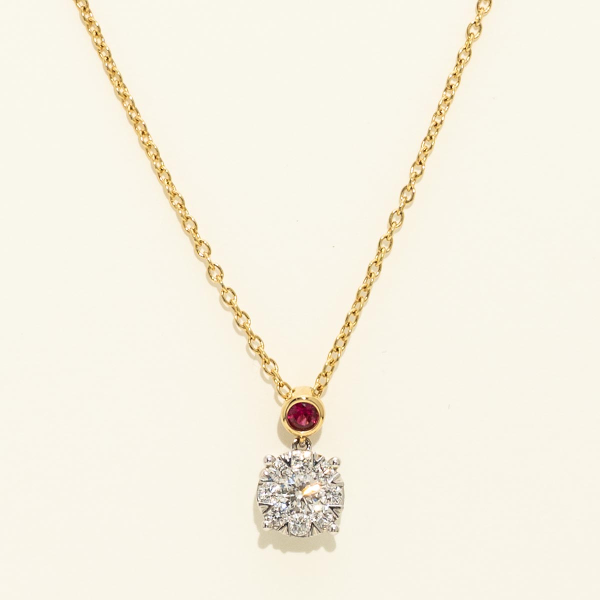 Ruby Bezel Necklace in 18kt Yellow and White Gold with Diamonds (1/2ct tw)