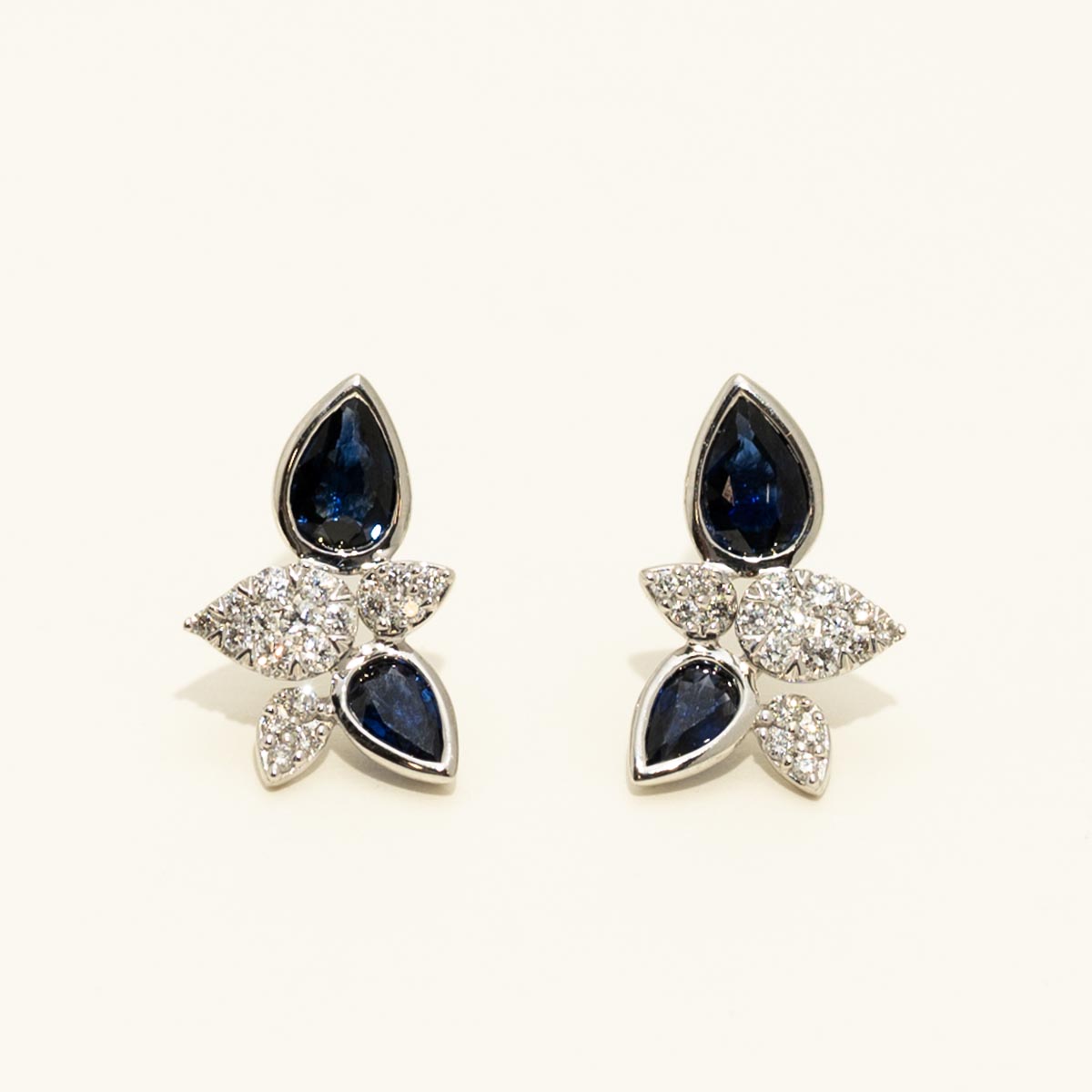 Pear Shaped Sapphire Earrings in 18kt White Gold with Diamonds (1/3ct tw)