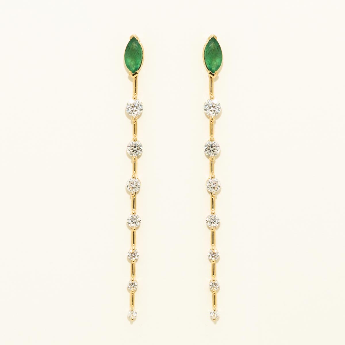 Marquise Emerald Drop Earrings in 18kt Yellow Gold with Diamonds (3/4ct tw)