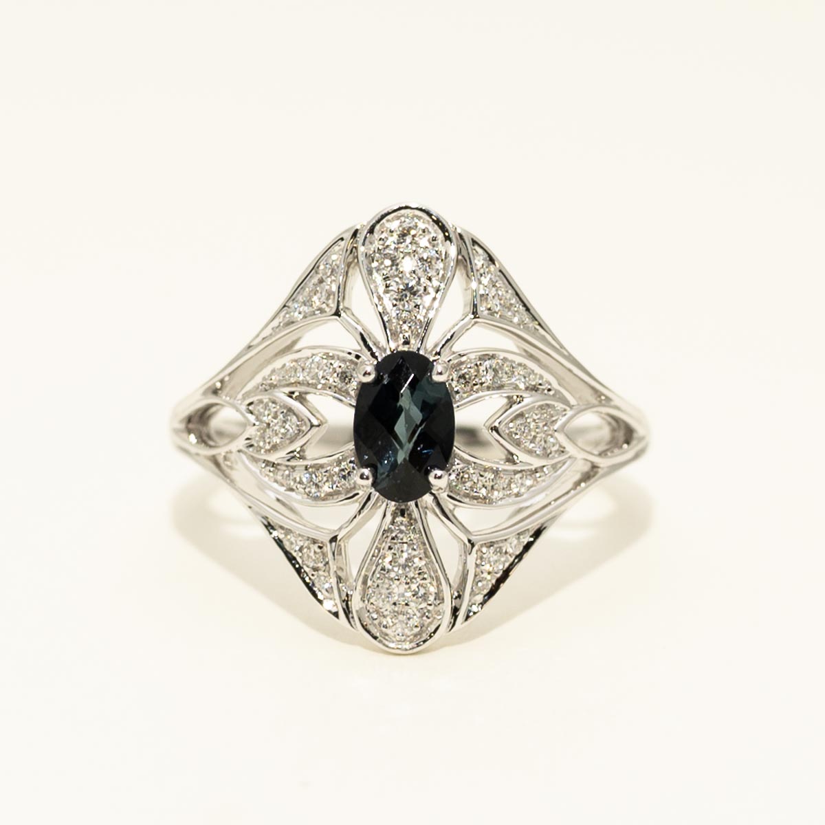 Oval Maine Indicolite Tourmaline Ring in 14kt White Gold with Diamonds (1/5ct tw)