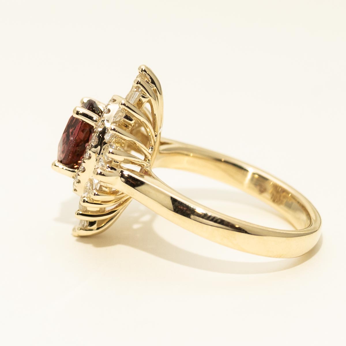 Oval Maine Pink Tourmaline Ballerina Ring in 14kt Yellow Gold with Diamonds (1 1/7ct tw)