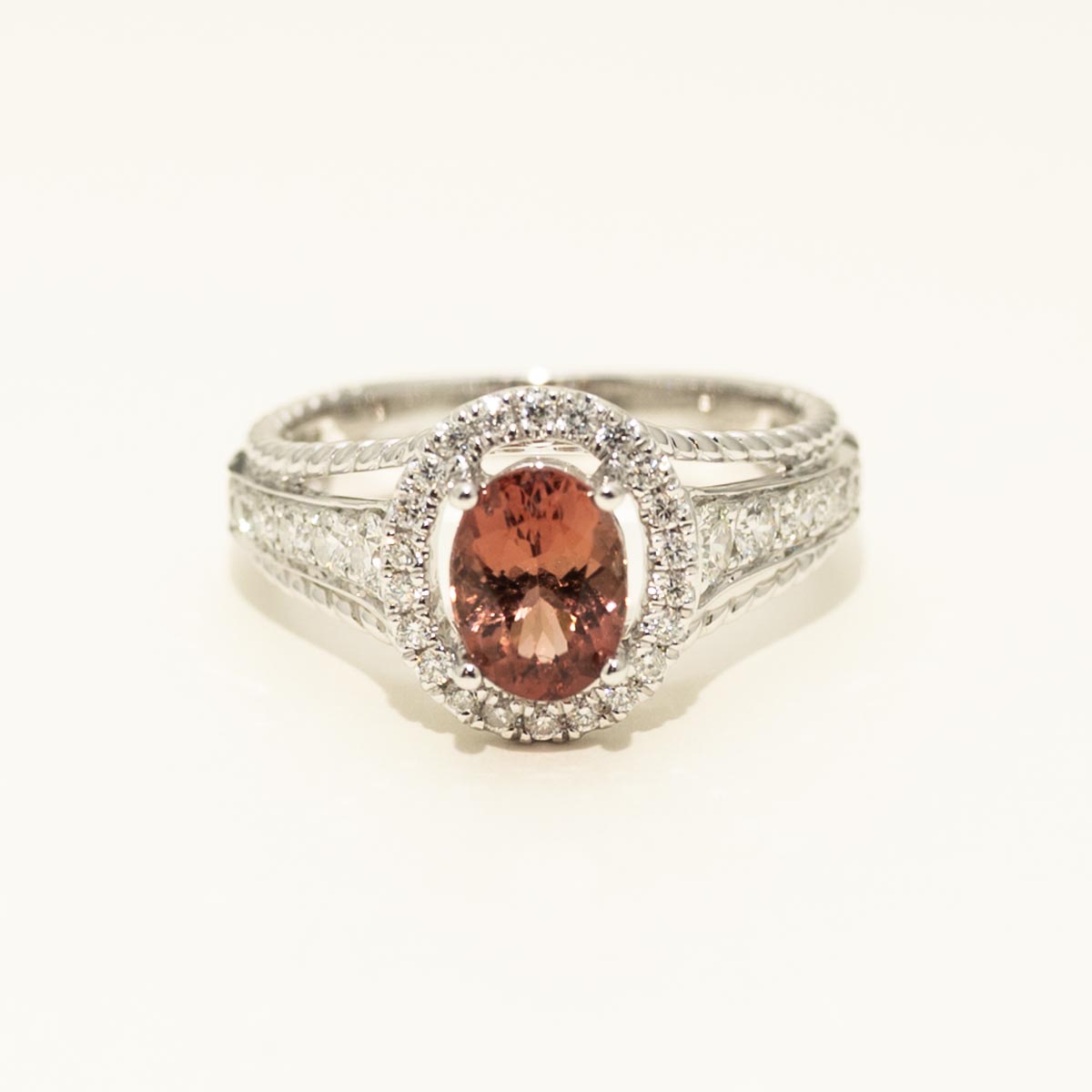 Oval Maine Pink Tourmaline Ring in 14kt White Gold with Diamonds (1/2ct tw)