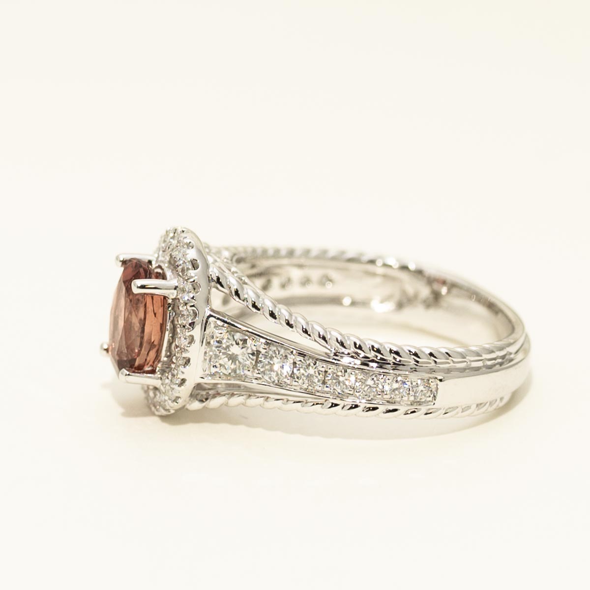 Oval Maine Pink Tourmaline Ring in 14kt White Gold with Diamonds (1/2ct tw)
