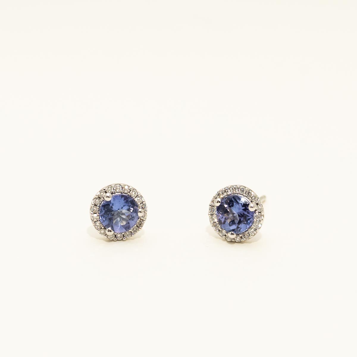 Tanzanite Halo Earrings in 14kt White Gold with Diamonds (1/7ct tw)
