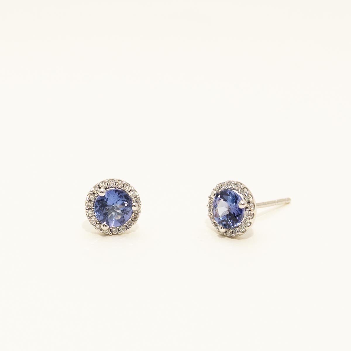 Tanzanite Halo Earrings in 14kt White Gold with Diamonds (1/7ct tw)