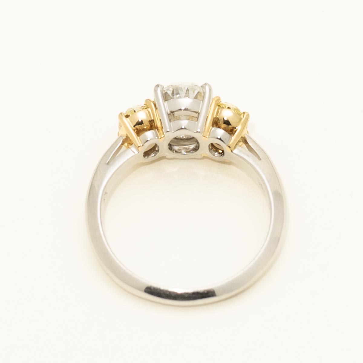 Three Stone White and Yellow Oval Diamond Ring in Platinum and 18kt Yellow Gold (2 3/8ct tw)