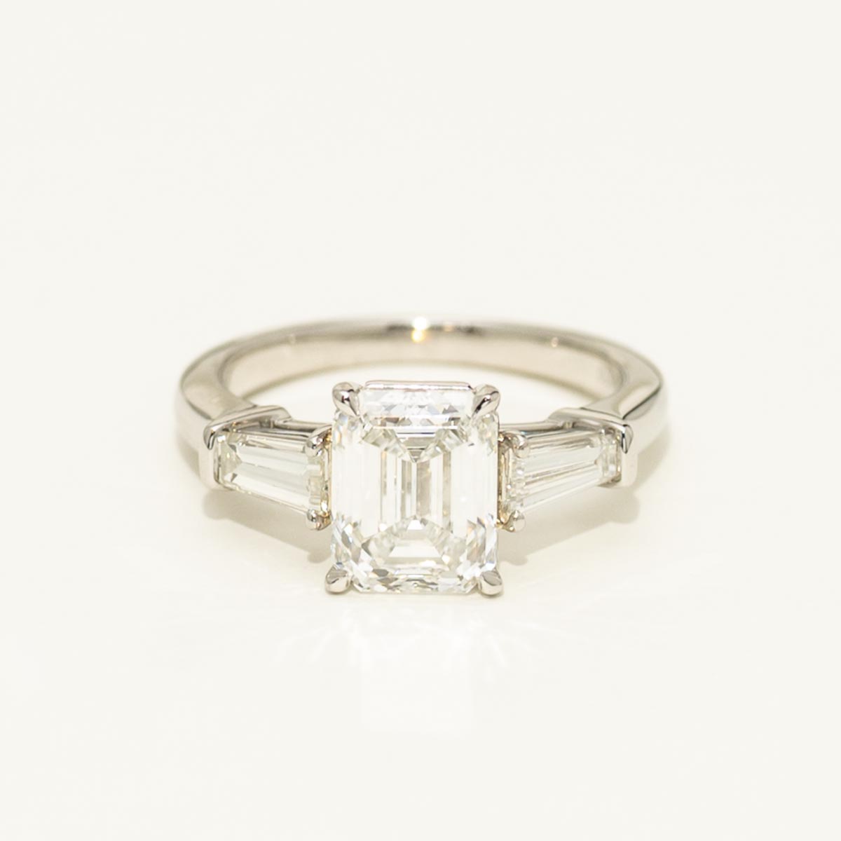 Emerald Cut and Tapered Baguette Diamond Engagement Ring in Platinum (3ct tw)