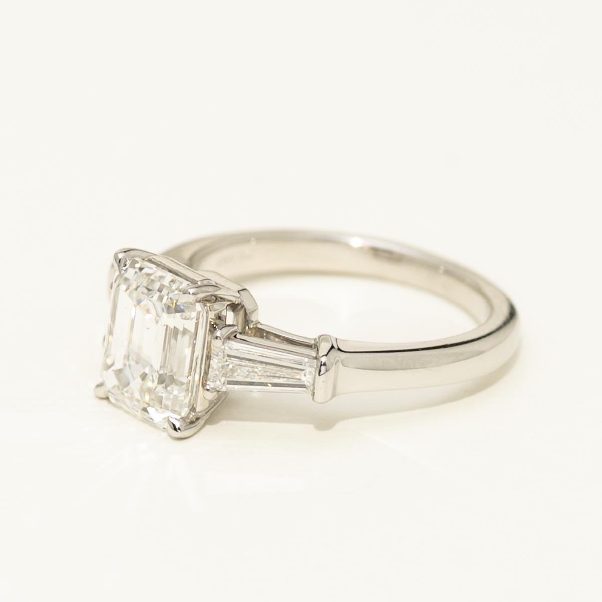 Emerald Cut and Tapered Baguette Diamond Engagement Ring in Platinum (3ct tw)