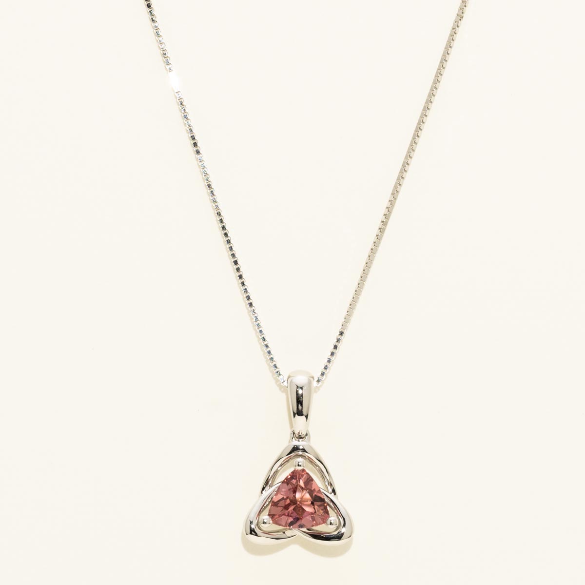 Maine Trillion Cut Pink Tourmaline Necklace in 14kt White Gold