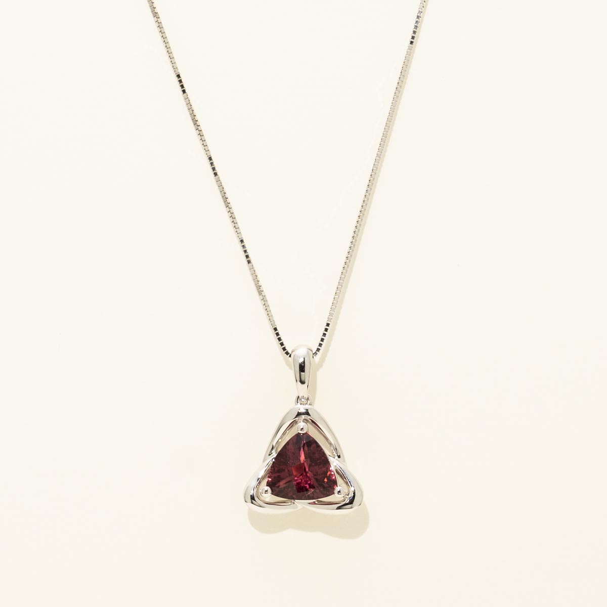 Maine Trillion Cut Pink Tourmaline Necklace in 14kt White Gold