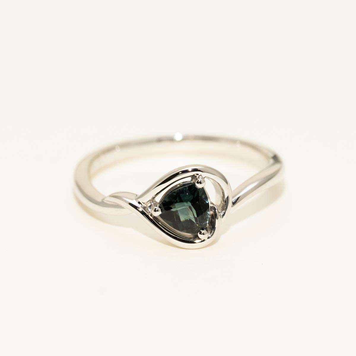 Maine Trillion Cut Green Tourmaline Ring in 14kt White Gold