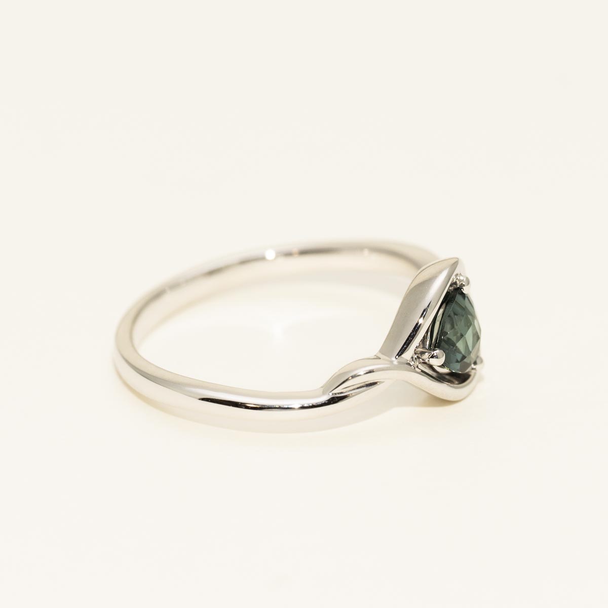 Maine Trillion Cut Green Tourmaline Ring in 14kt White Gold