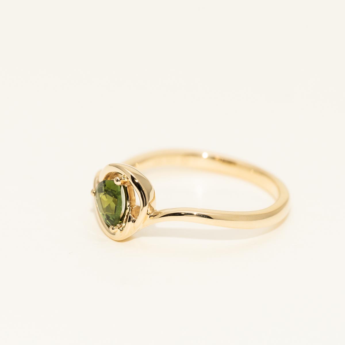 Maine Trillion Cut Green Tourmaline Ring in 14kt Yellow Gold
