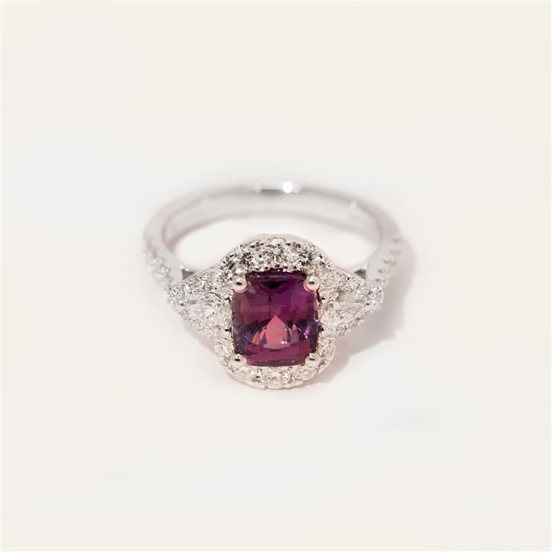 Cushion Cut Pink Sapphire Ring in 14kt White Gold with Diamonds