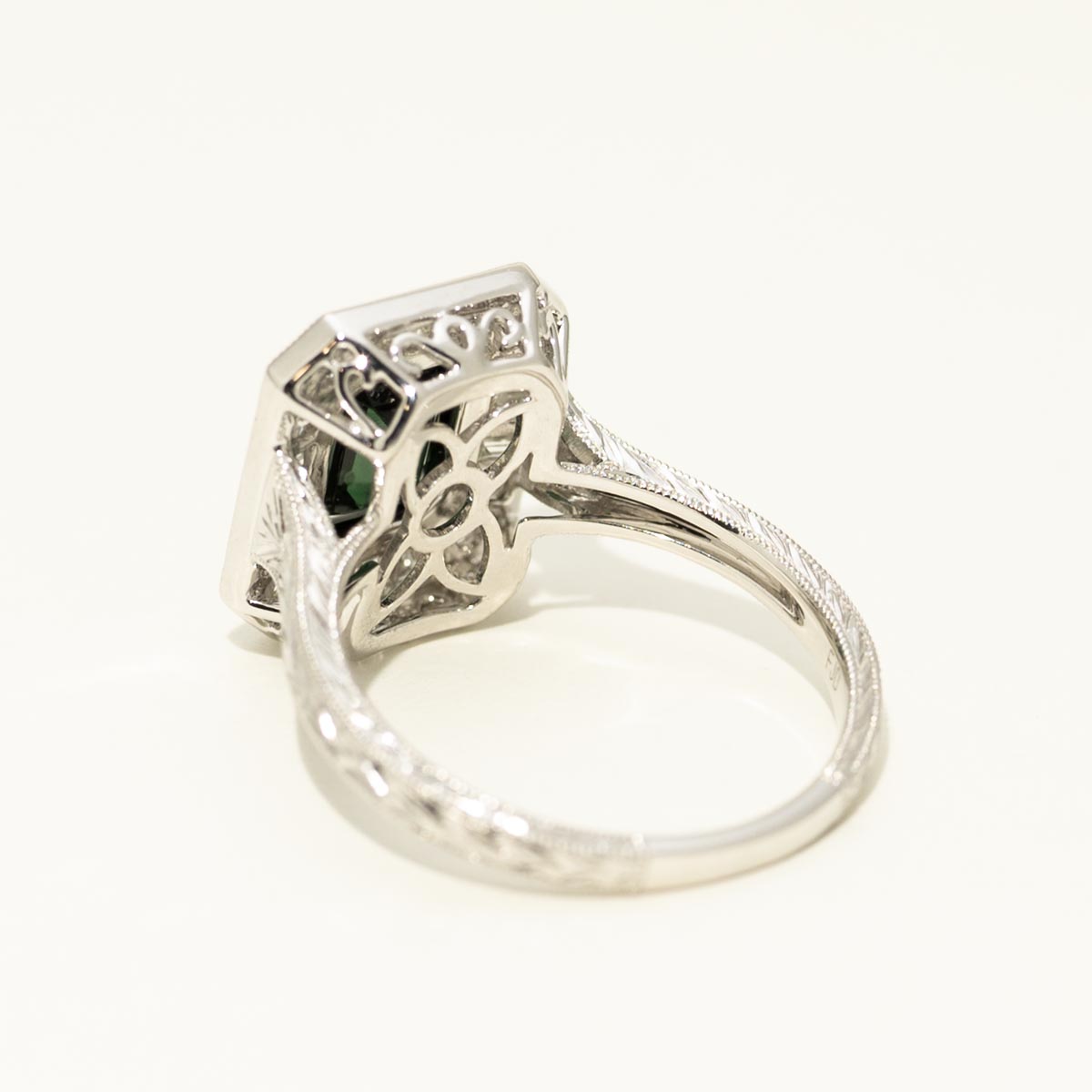 Maine Emerald Cut Green Tourmaline Ring in 14kt White Gold with Diamonds