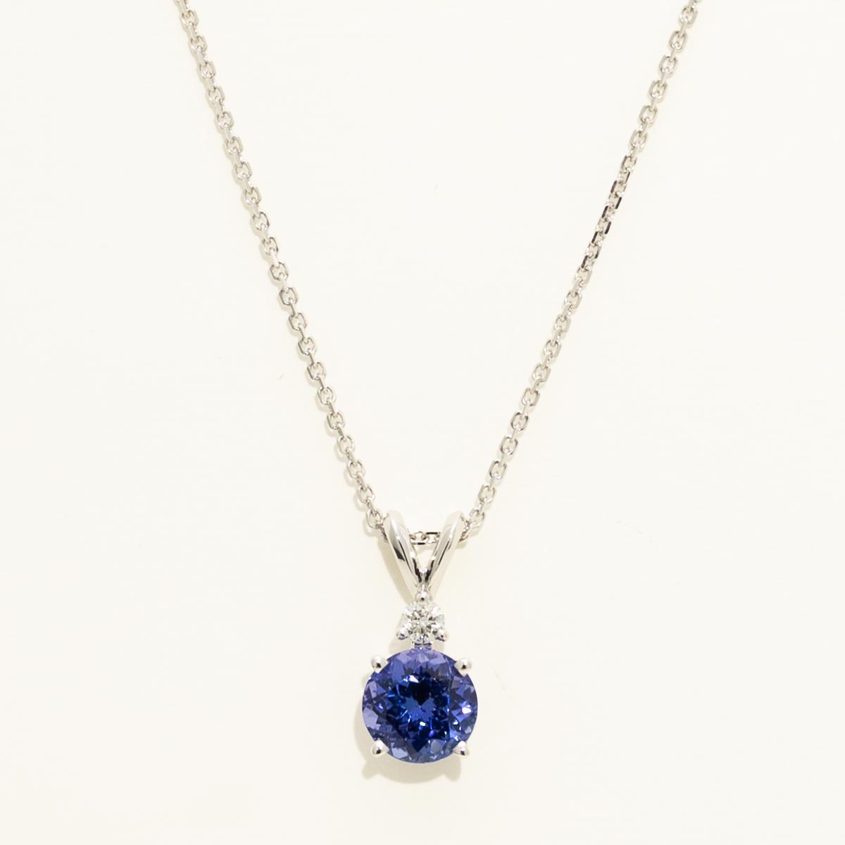 Tanzanite Necklace in 14kt White Gold with Diamond (1/10ct tw)
