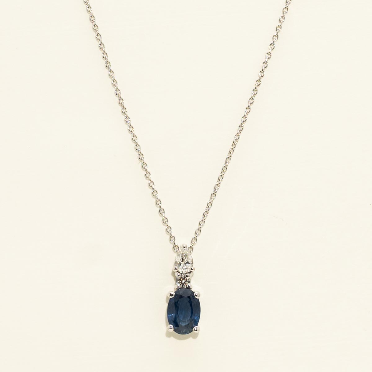 Oval Sapphire Necklace in 14kt White Gold with Diamonds (1/5ct tw)