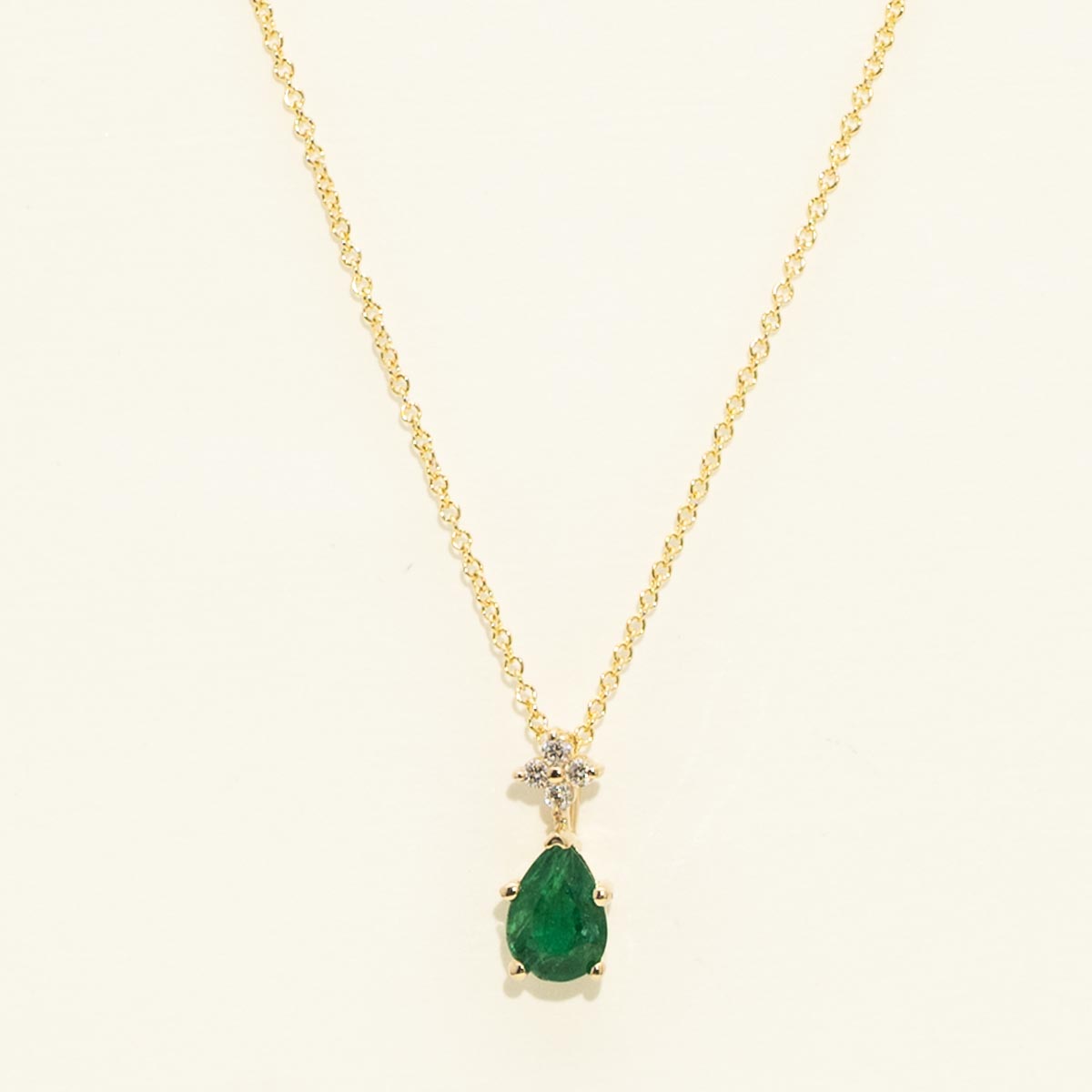 Pear Shaped Emerald Necklace in 14kt Yellow Gold with Diamonds (1/20ct tw)