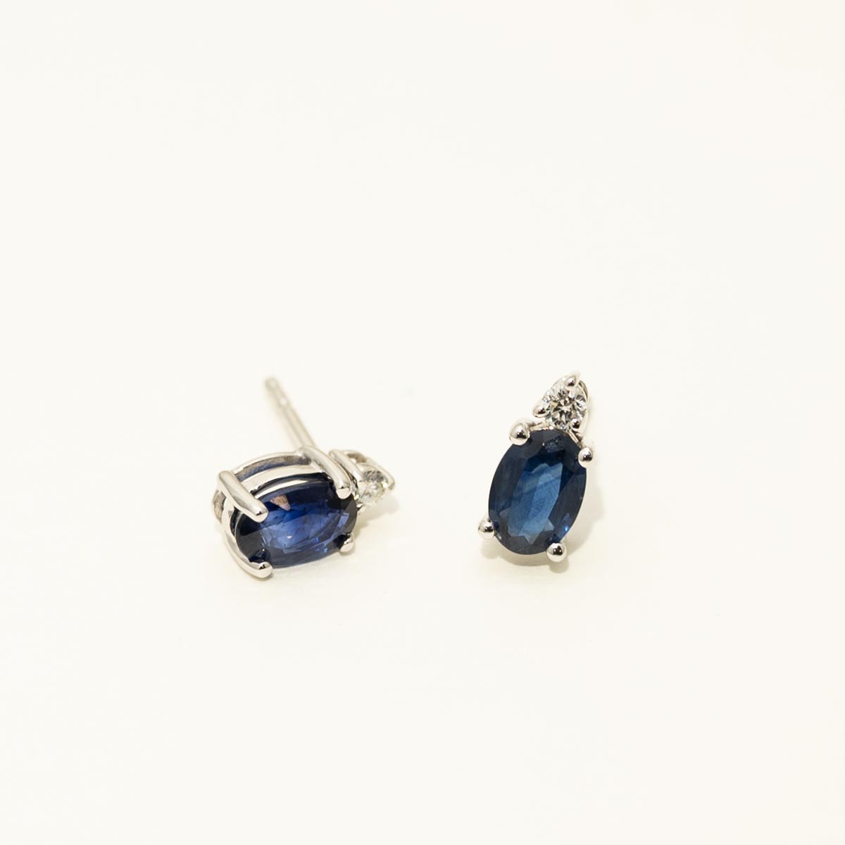 Oval Sapphire Earrings in 14kt White Gold with Diamonds (1/20ct tw)