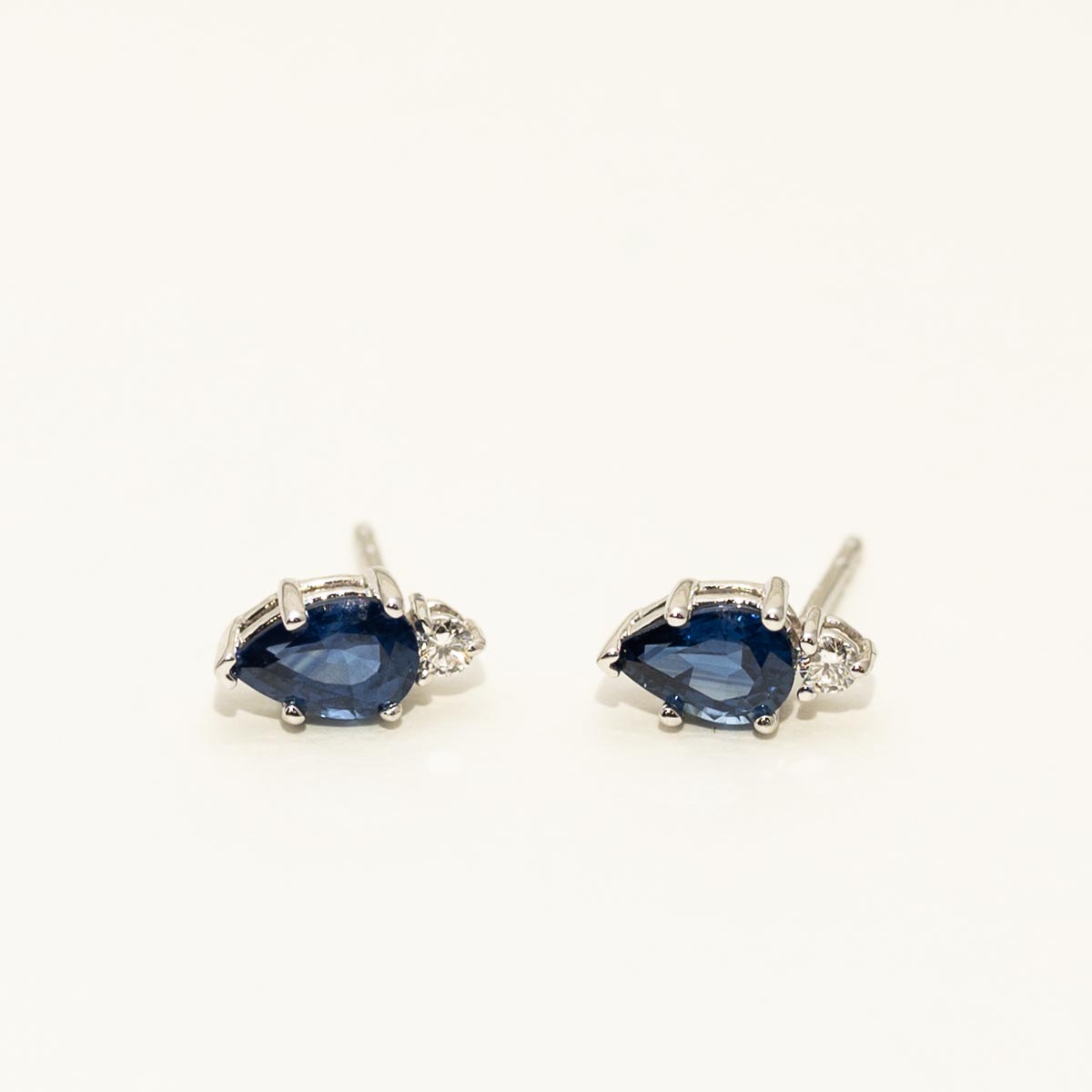 Pear Shaped Sapphire Earrings in 14kt White Gold with Diamonds (1/20ct tw)