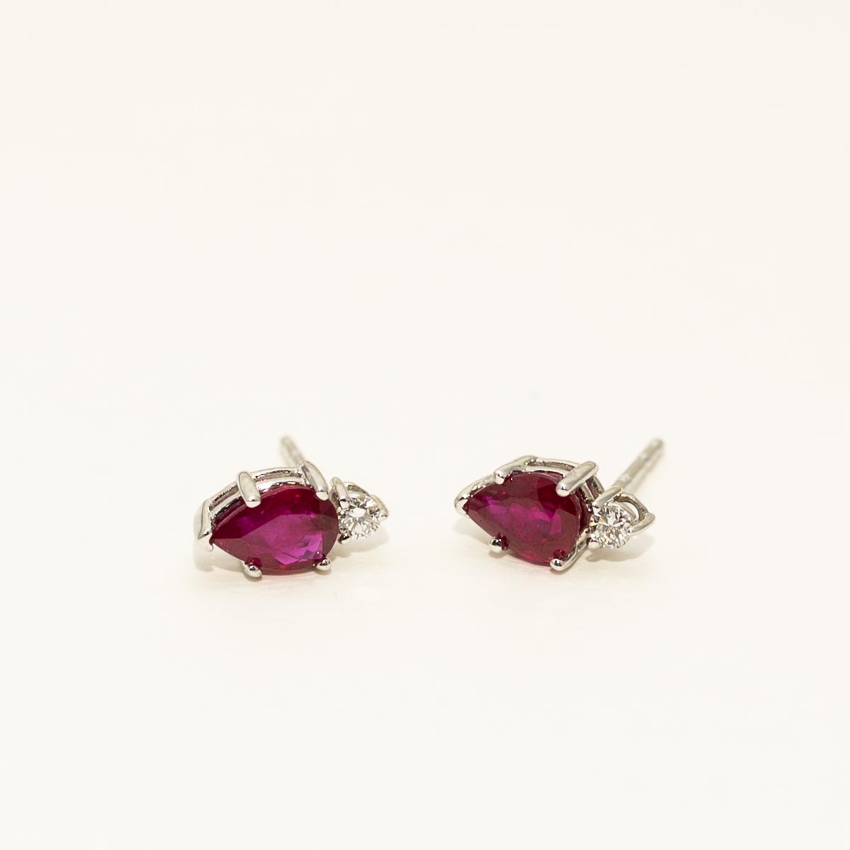 Pear Shaped Ruby Earrings in 14kt White Gold with Diamonds (1/20ct tw)