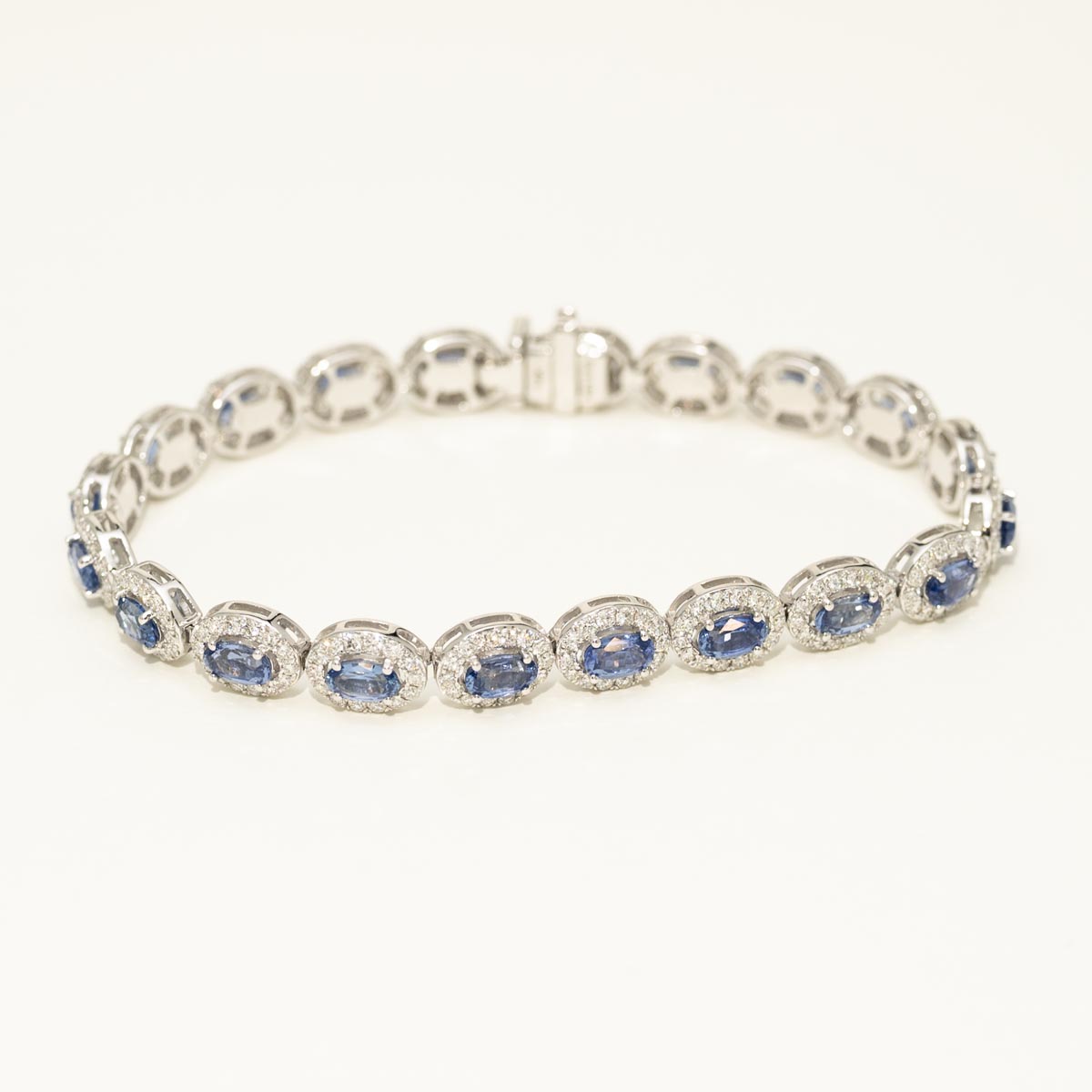 Oval Sapphire Tennis Bracelet in 14kt White Gold with Diamonds (3ct tw)