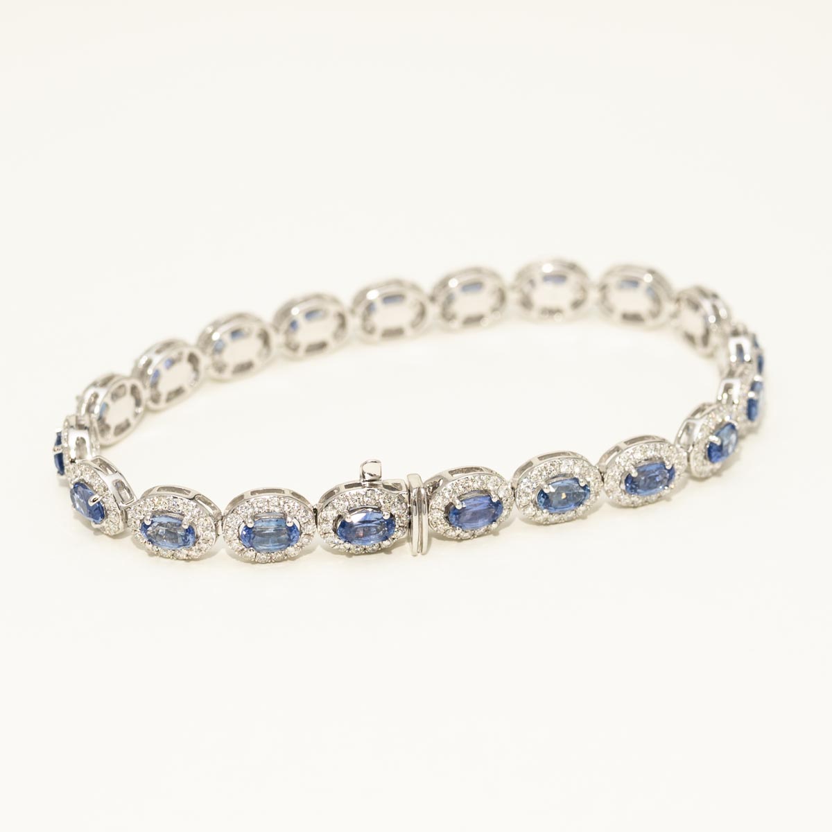 Oval Sapphire Tennis Bracelet in 14kt White Gold with Diamonds (3ct tw)