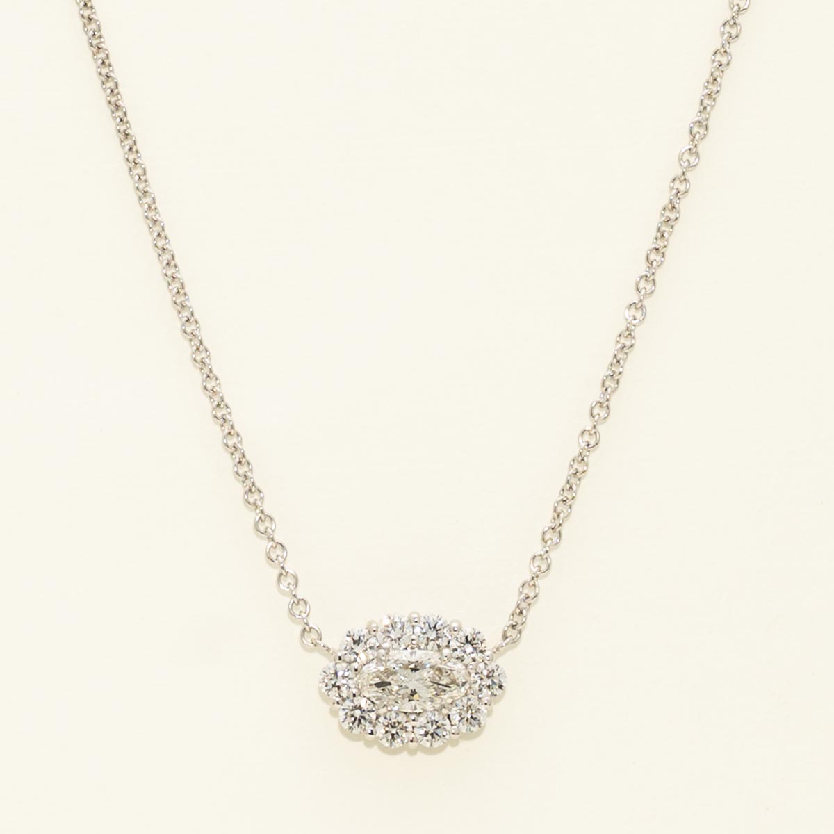 Rahaminov Moval Diamond Halo Necklace in 18kt White Gold (1 1/4ct tw)