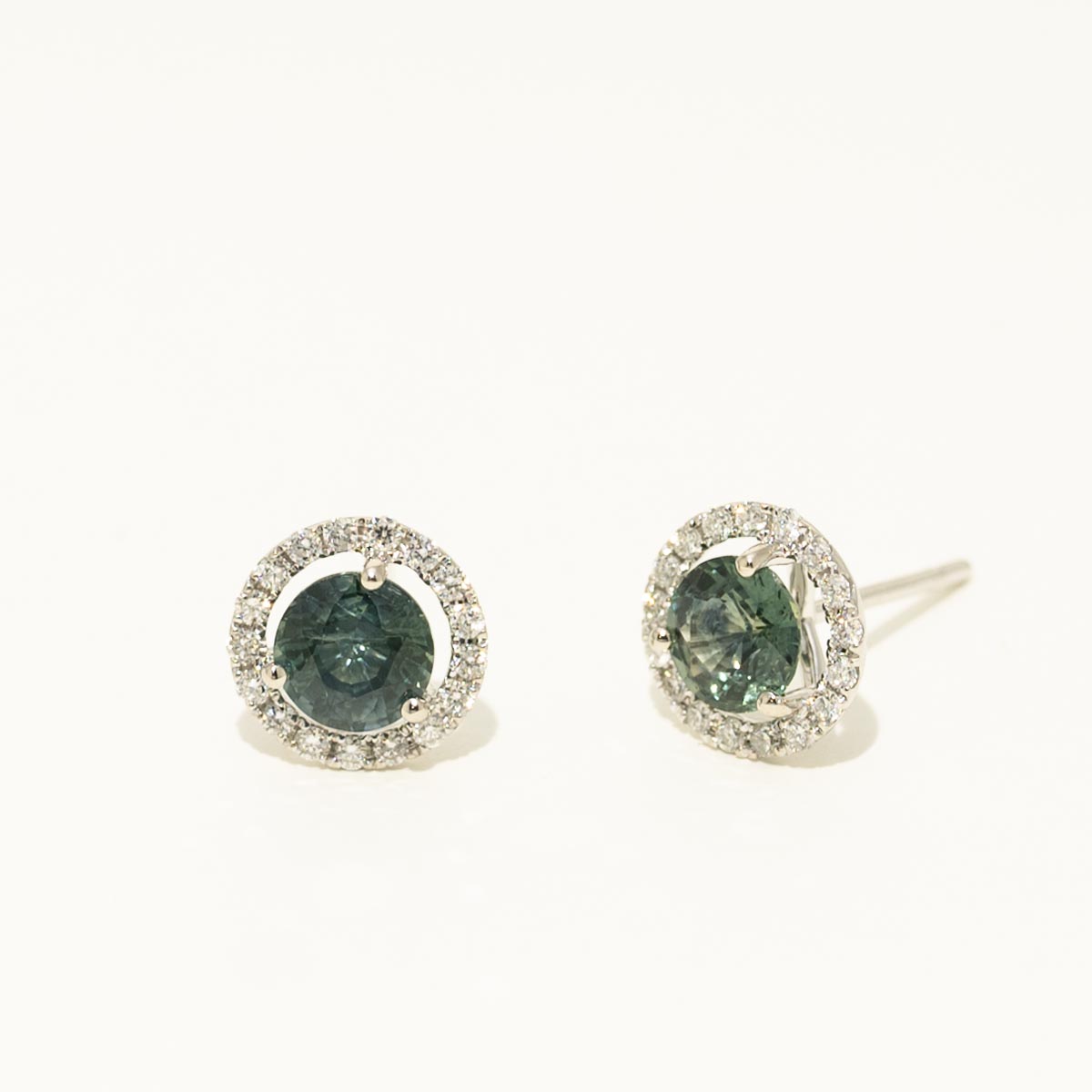 Montana Sapphire Halo Earrings in 14kt White Gold with Diamonds (1/4ct tw)