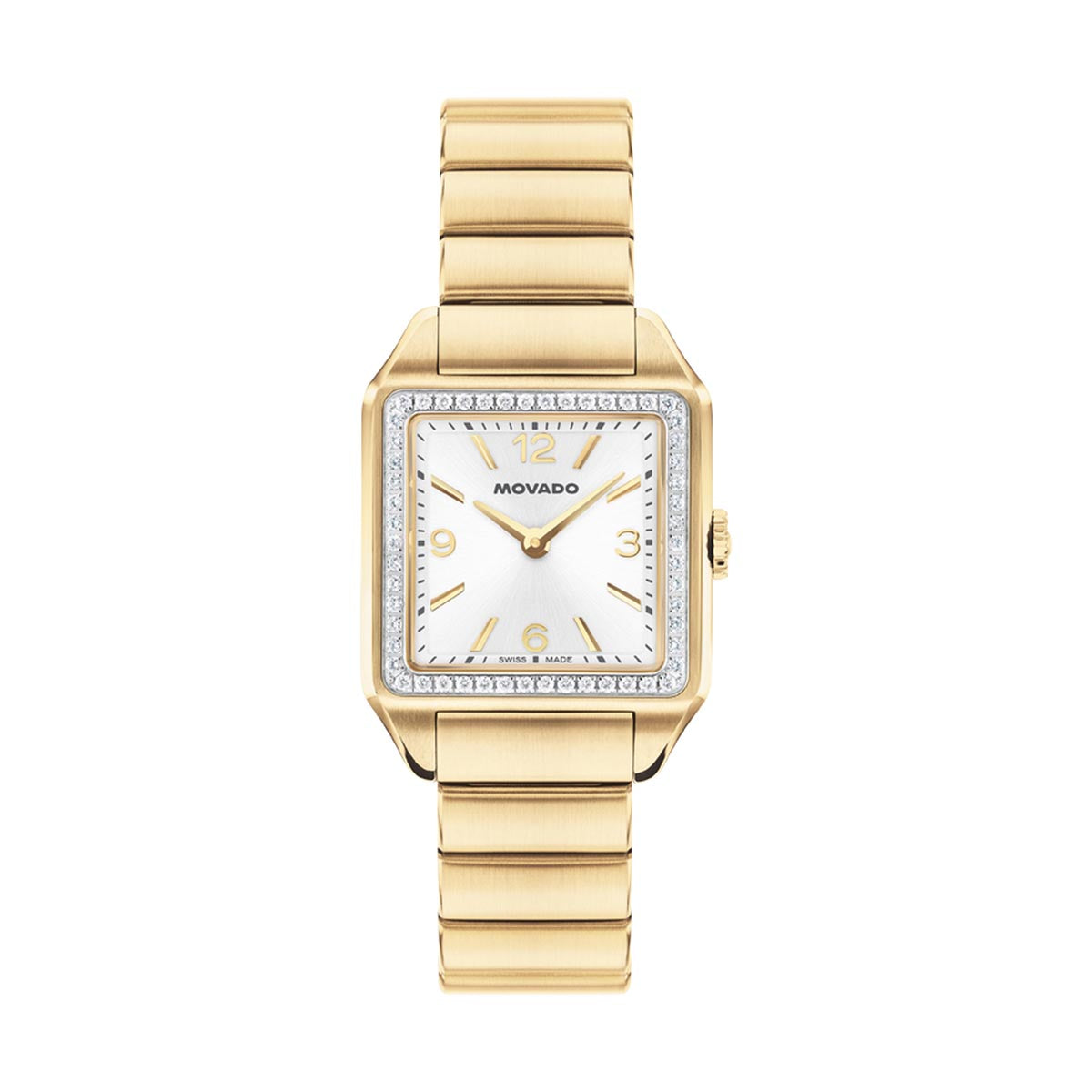 Movado Heritage Watch with White Dial and Yellow Stainless Steel Bracelet with Lab Grown Diamond Bezel (25 x 34.1mm and quartz movement)