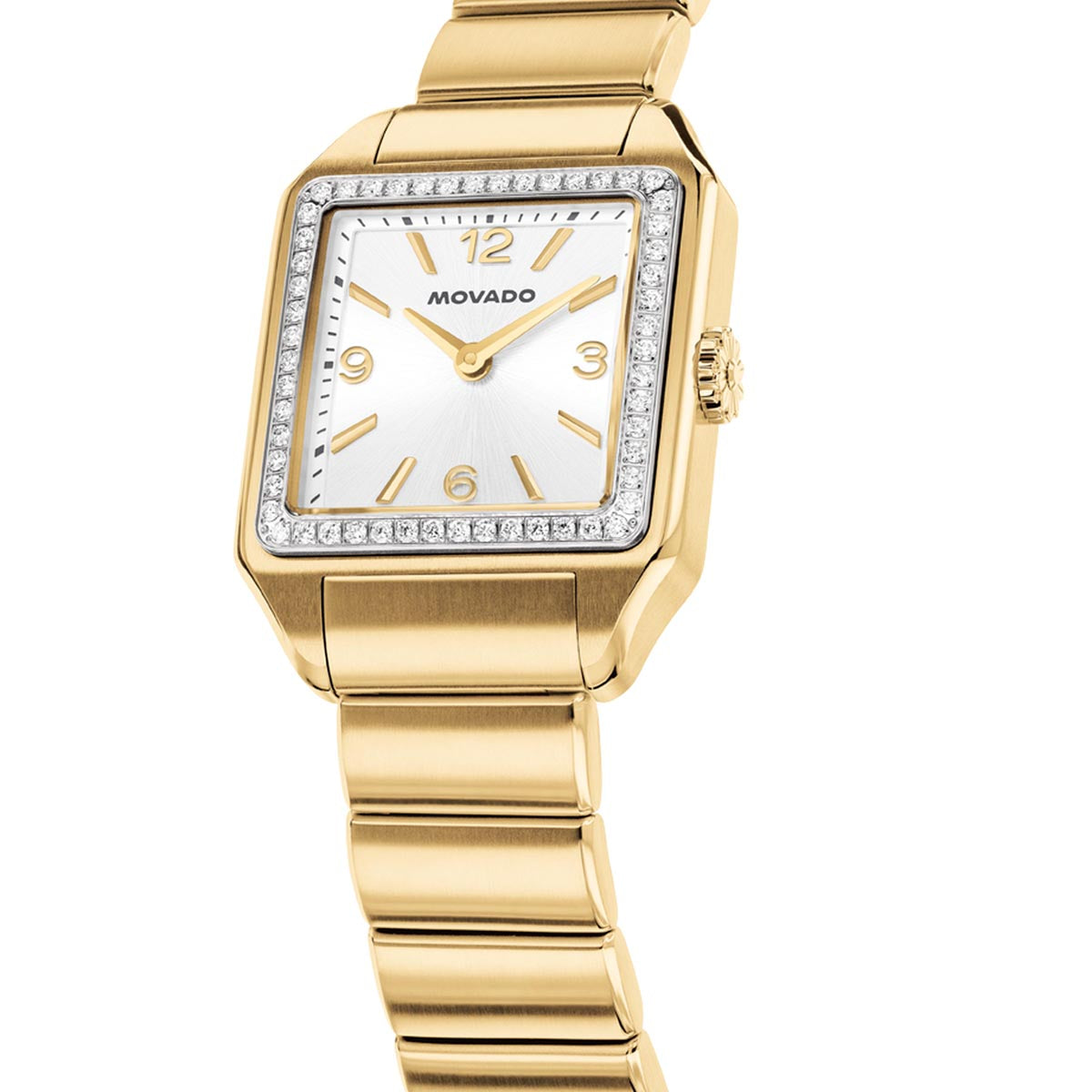 Movado Heritage Watch with White Dial and Yellow Stainless Steel Bracelet with Lab Grown Diamond Bezel (25 x 34.1mm and quartz movement)