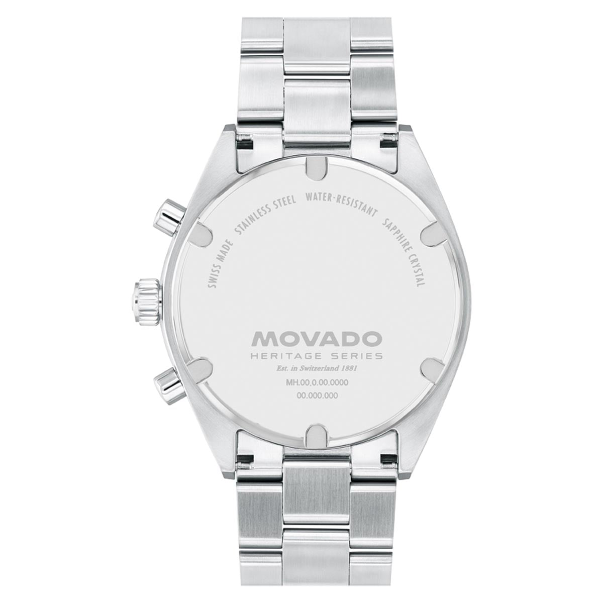 Movado Heritage Datron Chronograph Watch with Black and White Dial and Stainless Steel Bracelet (41mm and quartz movement)