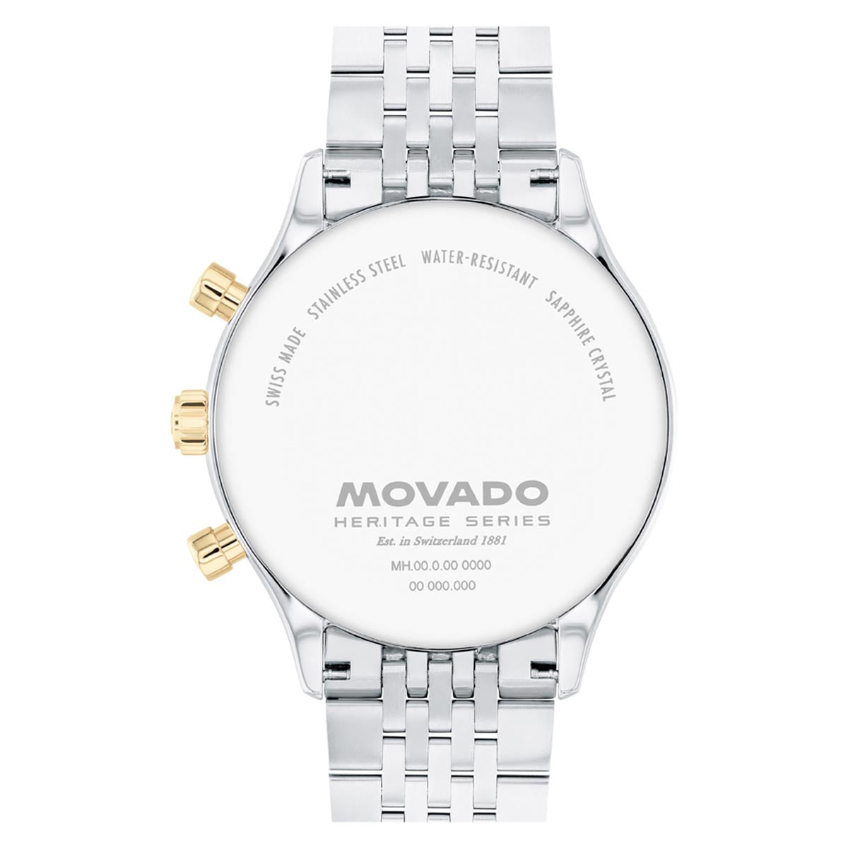 Movado Heritage Calendoplan Chronograph Watch with Navy and White Dial and White and Yellow Stainless steel Bracelet (43mm and quartz movement)