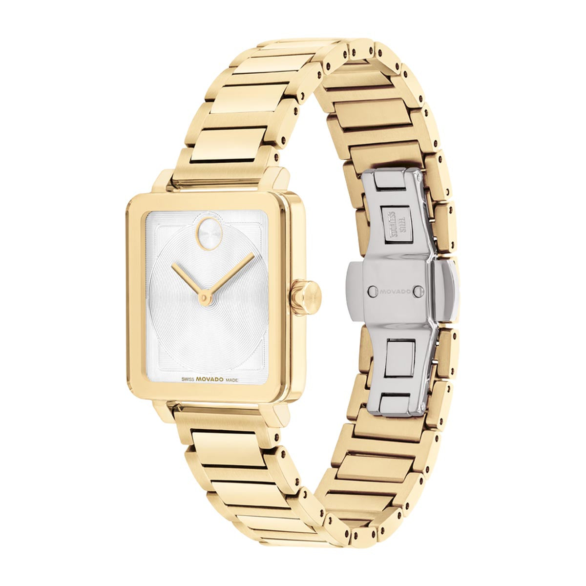 Movado Bold Evolution Watch with White Dial and Yellow Stainless Steel Bracelet ( 28x26mm and quartz movement)