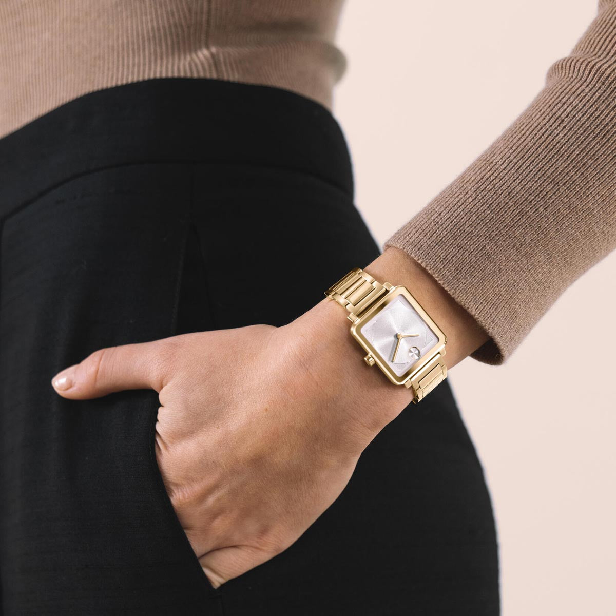 Movado Bold Evolution Watch with White Dial and Yellow Stainless Steel Bracelet ( 28x26mm and quartz movement)
