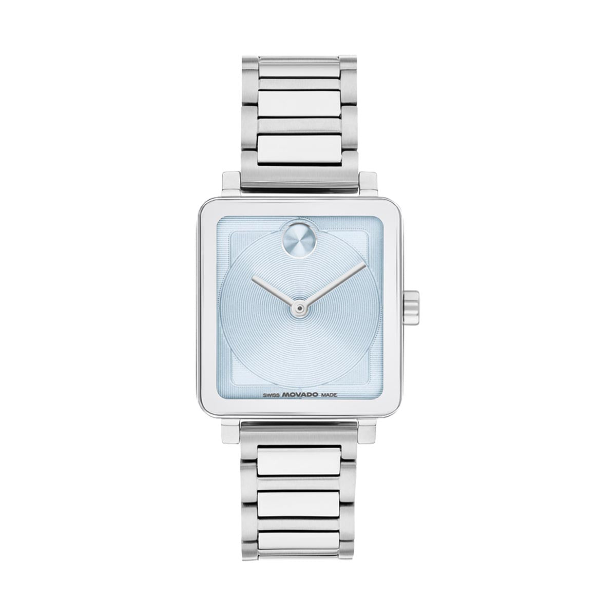 Movado Bold Evolution Watch with Blue Dial and Stainless Steel Bracelet ( 28x26mm and quartz movement)