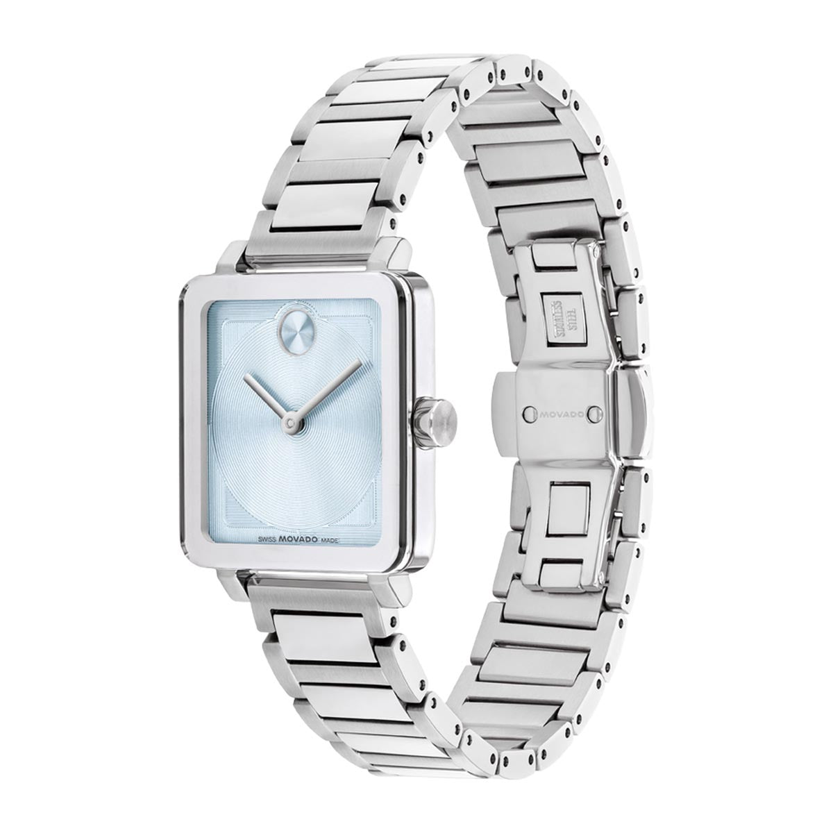 Movado Bold Evolution Watch with Blue Dial and Stainless Steel Bracelet ( 28x26mm and quartz movement)