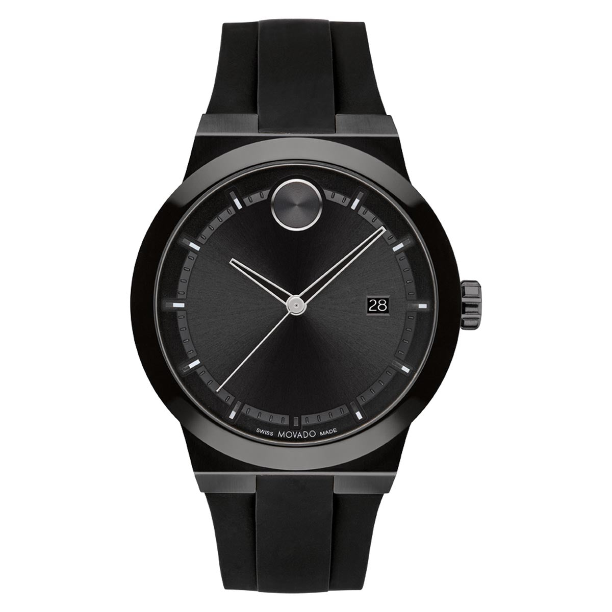 Movado Bold Fusion Watch with Black Dial and Black Silicone Strap (42mm and quartz movement)