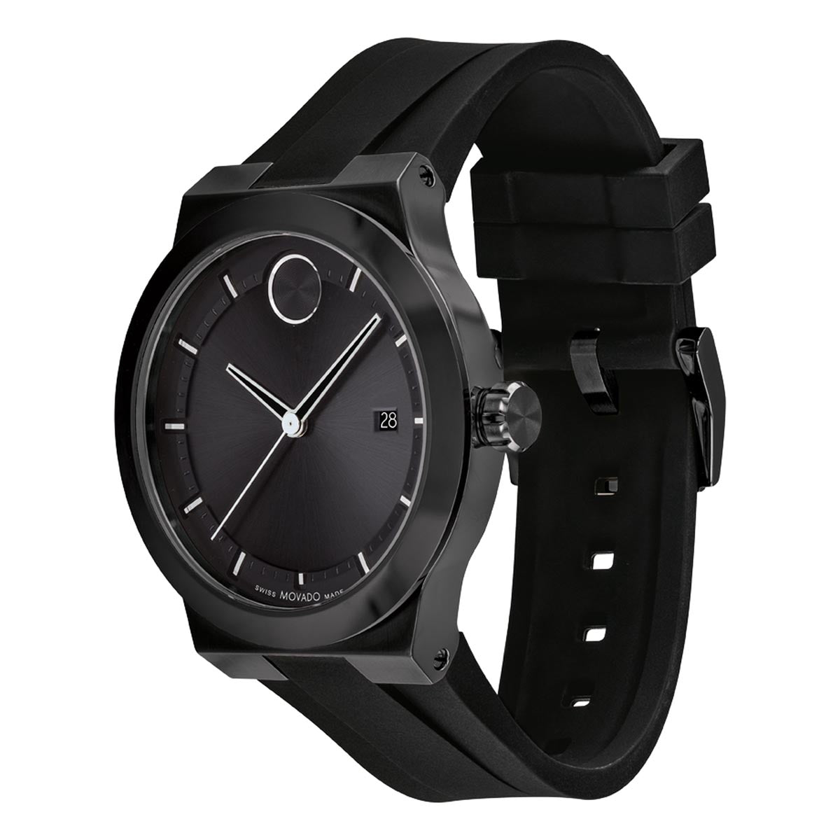 Movado Bold Fusion Watch with Black Dial and Black Silicone Strap (42mm and quartz movement)