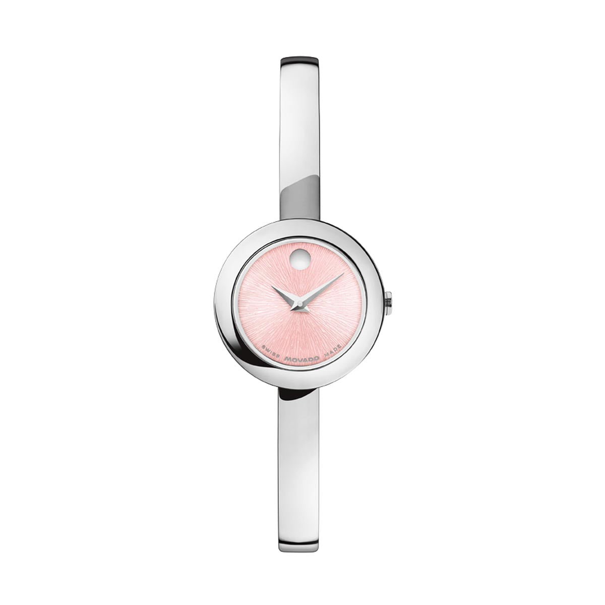 Movado Museum Bangle Watch with Pink Dial and Stainless Steel Bracelet (21.5mm and quartz movement)
