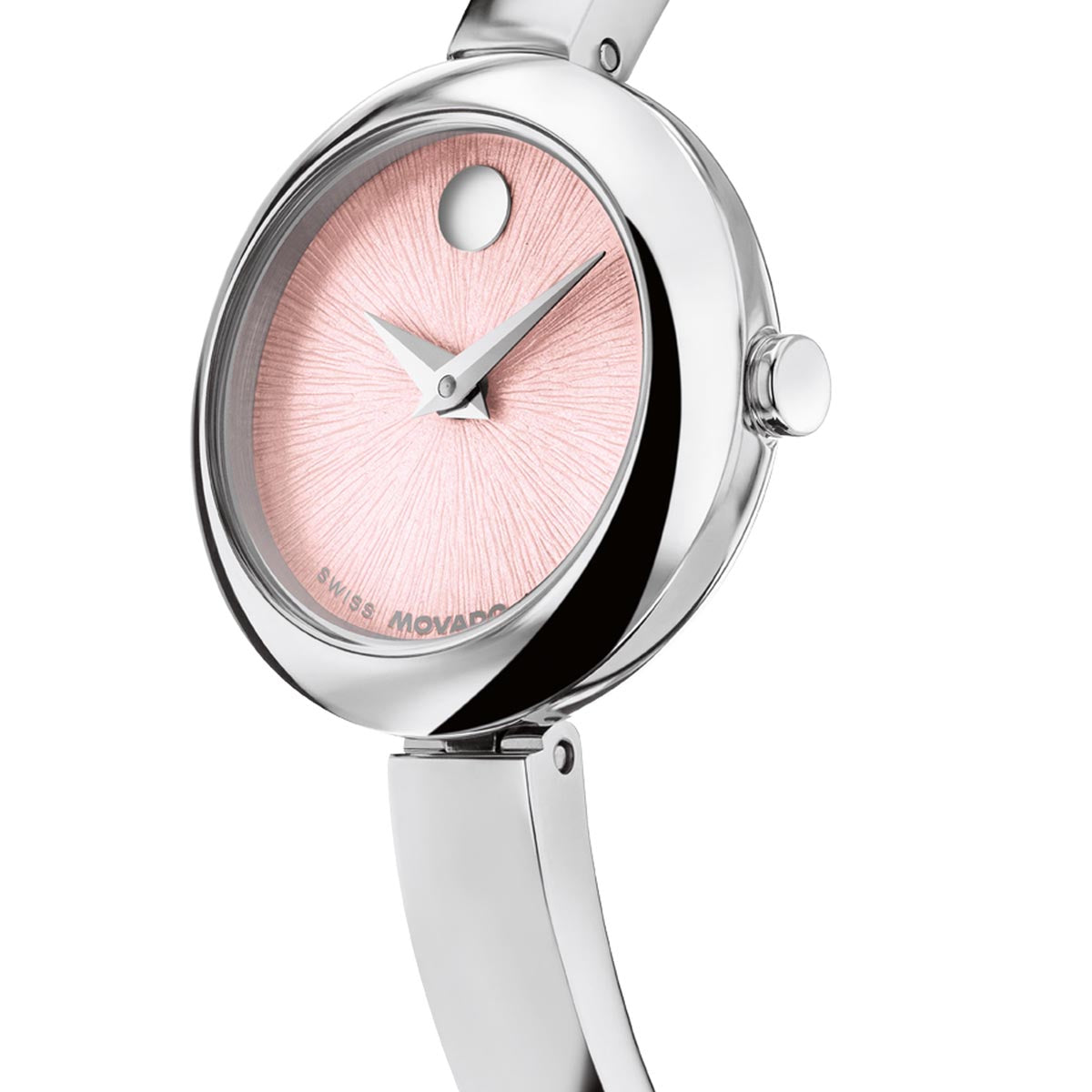 Movado Museum Bangle Watch with Pink Dial and Stainless Steel Bracelet (21.5mm and quartz movement)