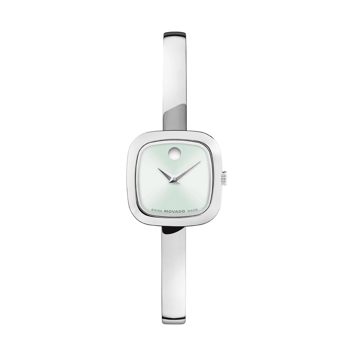 Movado Museum Bangle Watch with Light Sage Green Dial and Stainless Steel Bracelet (21.5mm and quartz movement)