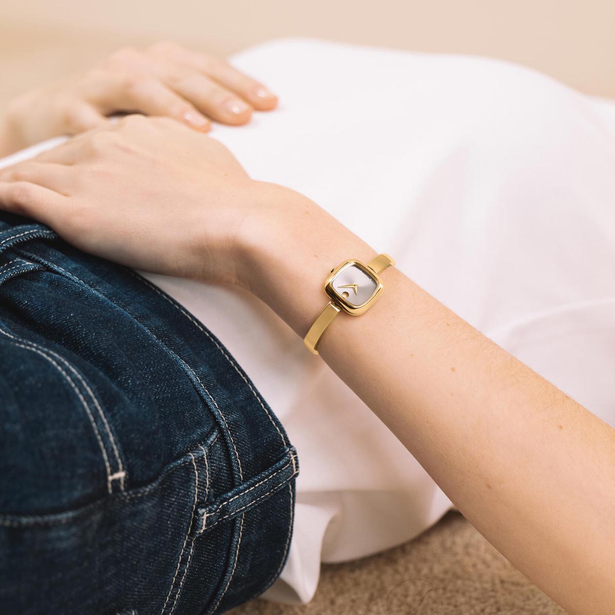 Movado Museum Bangle Watch with Light Sage Green Dial and Stainless Steel Bracelet (21.5mm and quartz movement)