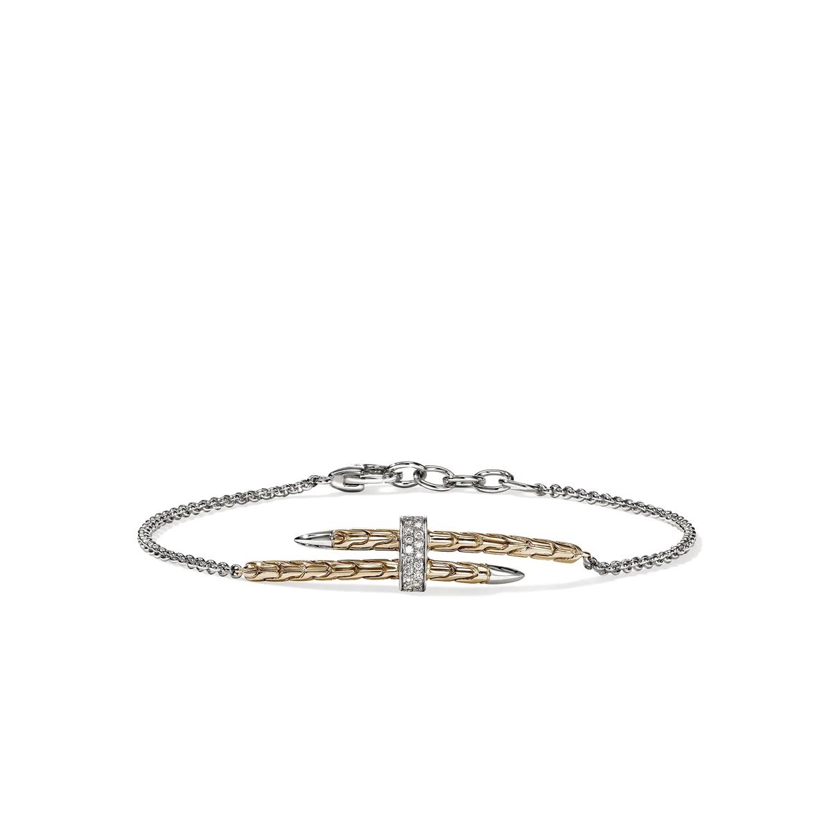 John Hardy Spear Diamond Pave Bracelet in Sterling Silver and 14kt Yellow Gold (1/10ct tw)