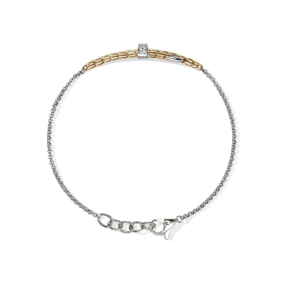 John Hardy Spear Diamond Pave Bracelet in Sterling Silver and 14kt Yellow Gold (1/10ct tw)