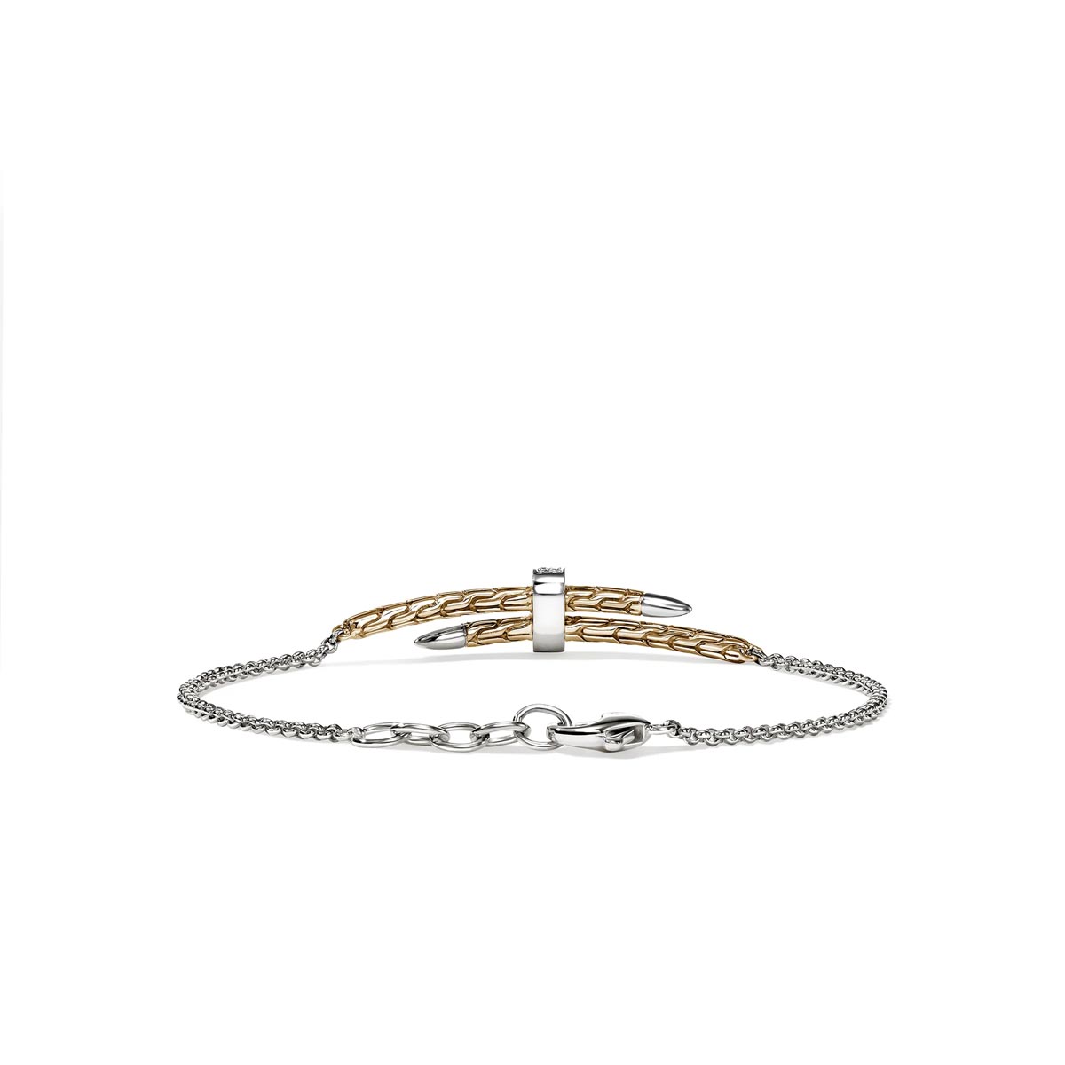 John Hardy Spear Diamond Pave Bracelet in Sterling Silver and 14kt Yellow Gold (1/10ct tw)