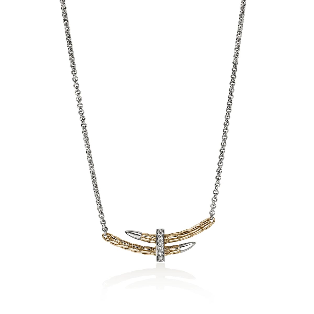 John Hardy Spear Diamond Pave Necklace in Sterling Silver and 14kt Yellow Gold (1/20ct tw)