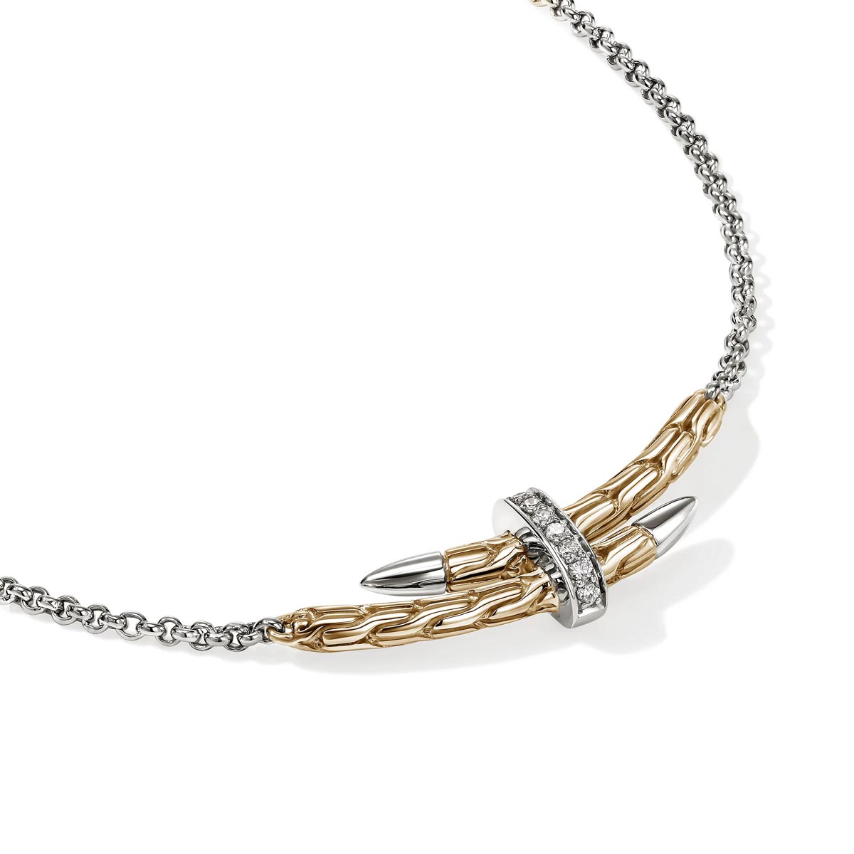John Hardy Spear Diamond Pave Necklace in Sterling Silver and 14kt Yellow Gold (1/20ct tw)