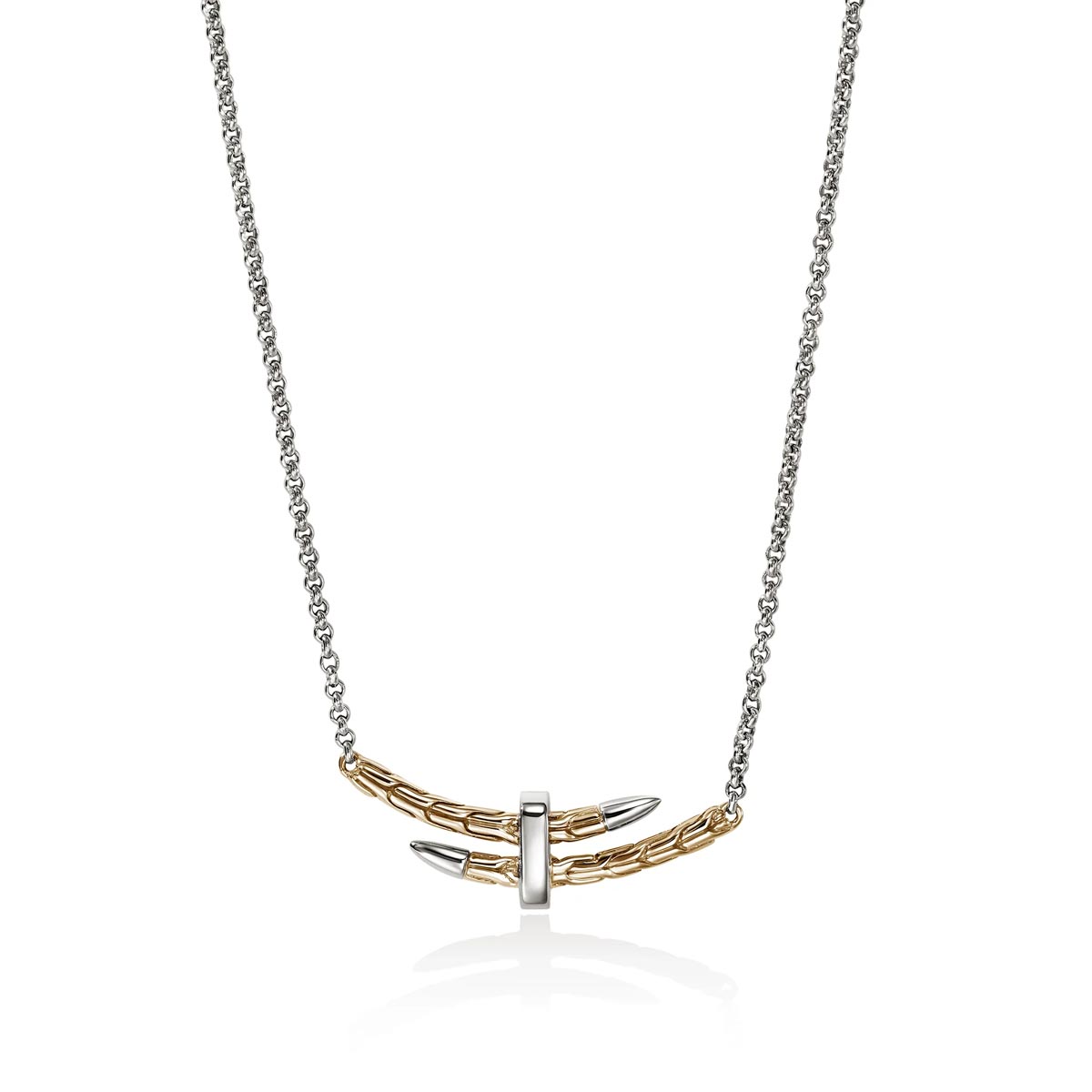 John Hardy Spear Diamond Pave Necklace in Sterling Silver and 14kt Yellow Gold (1/20ct tw)